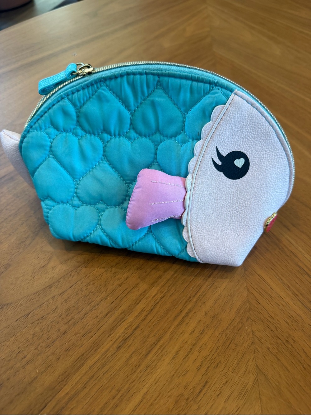 Betsey Johnson Quilted Heart Fish Cosmetic Pouch